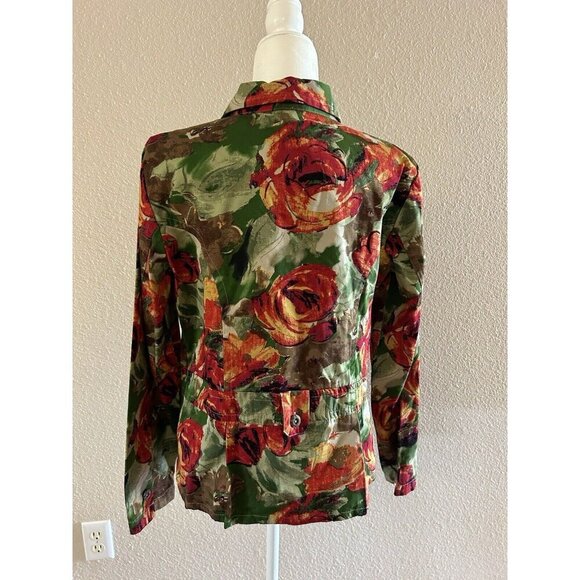 Christopher & Banks Button Up Jacket Womens XL Peplin Floral Lightweight Collar - Picture 2 of 8